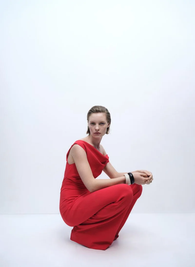 MANGO Long Asymmetrical Draped Jumpsuit