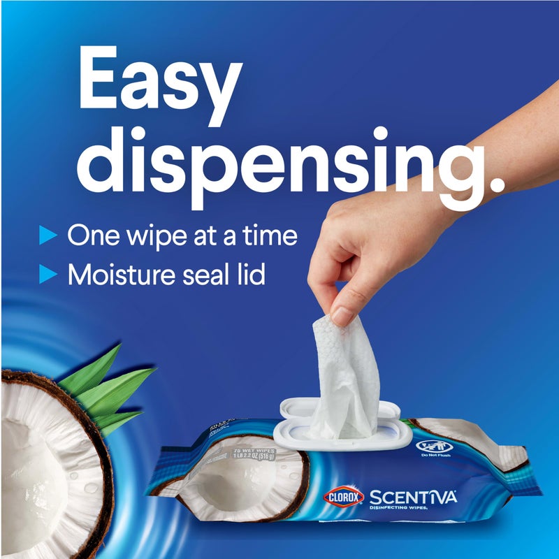 Clorox مناديل كلوركس سينتيفا المطهرة، جوز الهند وزهرة الماء، 75 قطعة، عبوة من 3 (قد تختلف العبوة) - Image 5