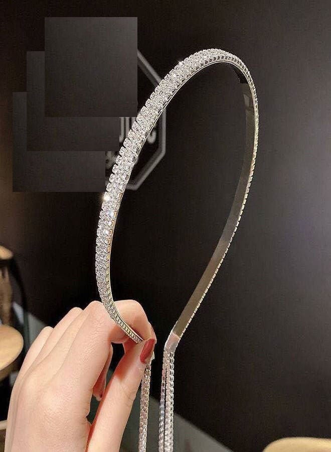 Generic Delicate headband for weddings for children and adults, encrusted with crystals, 3 rows (silver) - Image 1