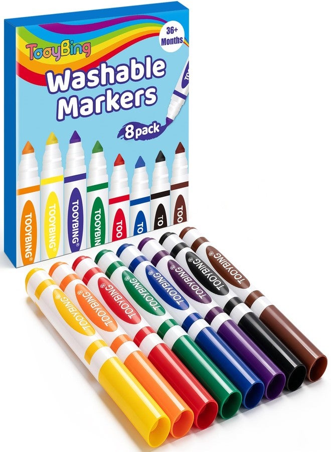TooyBing 8 Count Washable Markers for Kids, Broad Line Markers with Conical Tip, Assorted Colors, Drawing Essentials for School Classroom, Student Teacher Must Have for Coloring Book, Art & Craft Supplies - Image 1