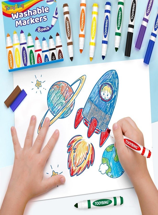TooyBing 8 Count Washable Markers for Kids, Broad Line Markers with Conical Tip, Assorted Colors, Drawing Essentials for School Classroom, Student Teacher Must Have for Coloring Book, Art & Craft Supplies - Image 4