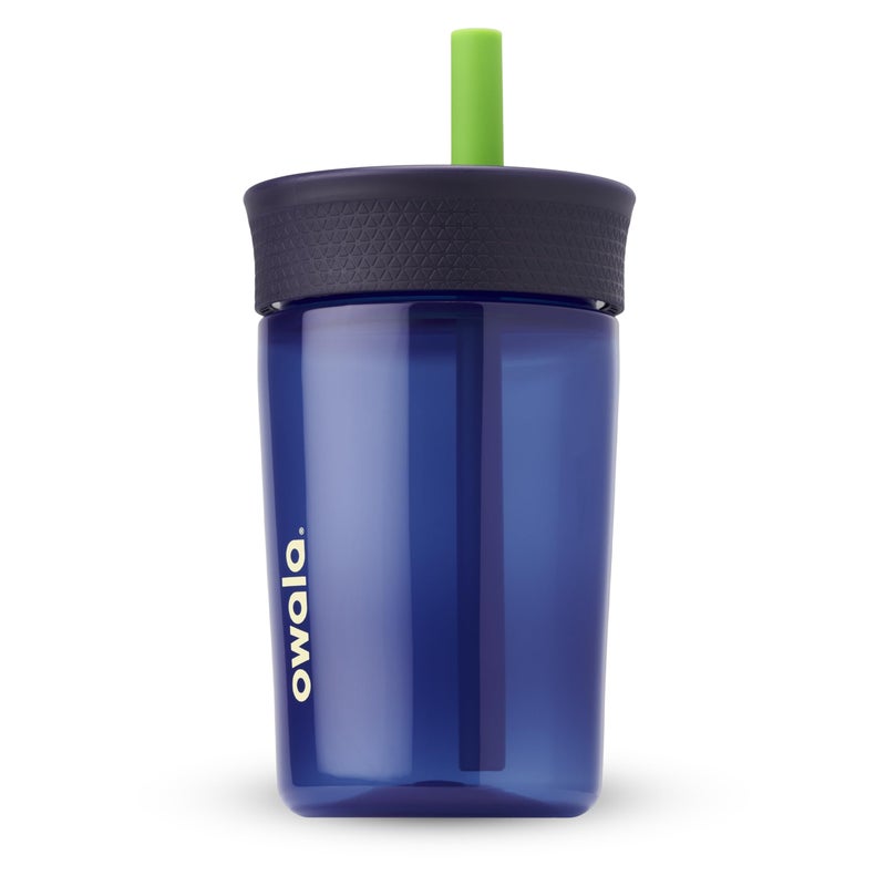 Owala Owala Kids BPA-Free Plastic Tumbler with Spill Resistant Flexible Straw  Easy to Clean  Kids Water Bottle  Great for Travel  Dishwasher Safe  15 Oz  Navy and Blue (Home Base)  - Image 1