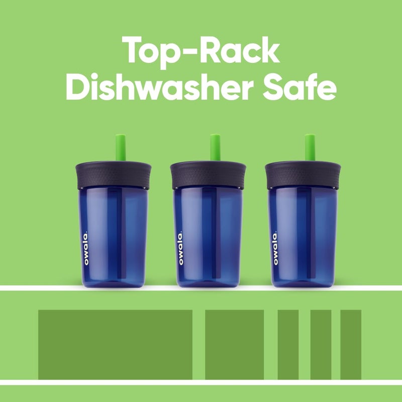 Owala Owala Kids BPA-Free Plastic Tumbler with Spill Resistant Flexible Straw  Easy to Clean  Kids Water Bottle  Great for Travel  Dishwasher Safe  15 Oz  Navy and Blue (Home Base)  - Image 5