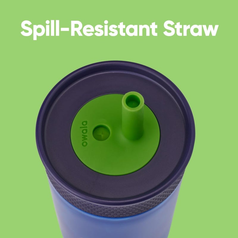 Owala Owala Kids BPA-Free Plastic Tumbler with Spill Resistant Flexible Straw  Easy to Clean  Kids Water Bottle  Great for Travel  Dishwasher Safe  15 Oz  Navy and Blue (Home Base)  - Image 2