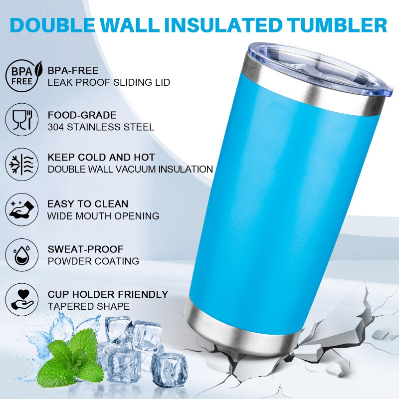 FLIFQI 20oz Tumbler with Lid Double Wall Vacuum Insulated Travel Coffee Mug Stainless Steel Thermal Cup Powder Coated Sturdy Coffee Tumbler for Hot and Cold Beverage (Baby blue,1) - Image 4