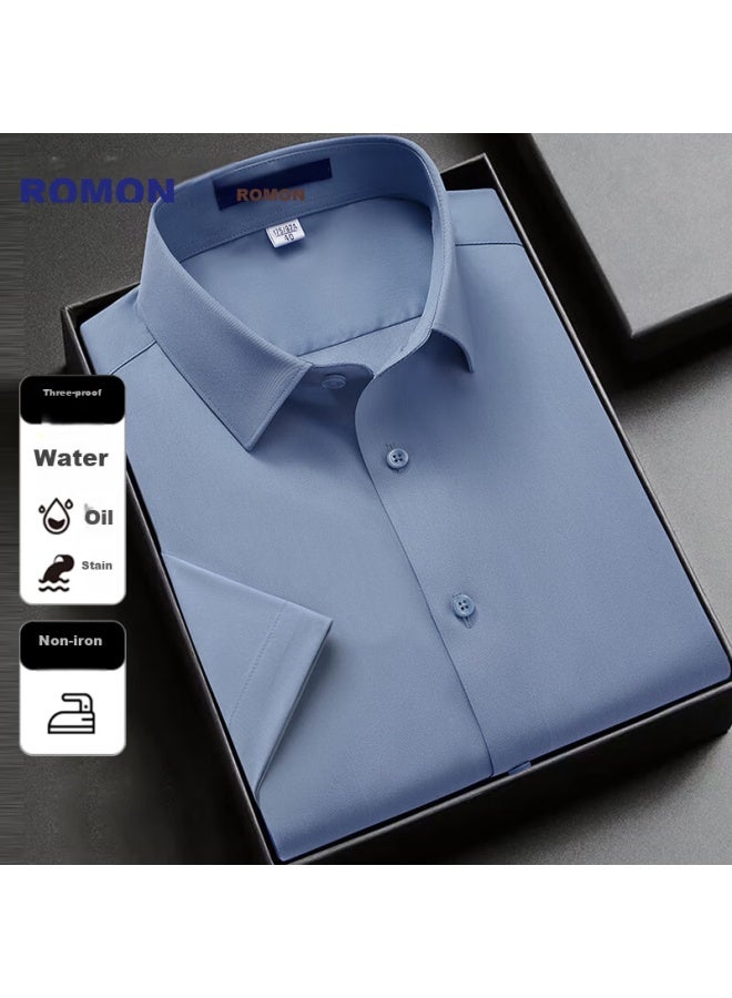 ROMON Romon [triple Protection] Wrinkle-free Short-sleeve Dress Shirt For Men, Summer Casual Business Work Uniform Formal Wear Shirt 