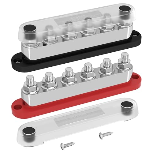 DAIERTEK 600A Power Distribution Block 12V Bus Bar Terminal Block 6 x 38 Terminal Studs 12 Volt Marine Bus Bar with Cover Positive  Negative for Automotive Car Boat Solar System - Image 1