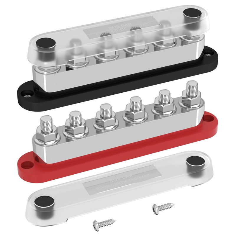 DAIERTEK 600A Power Distribution Block 12V Bus Bar Terminal Block 6 x 38 Terminal Studs 12 Volt Marine Bus Bar with Cover Positive  Negative for Automotive Car Boat Solar System - Image 3
