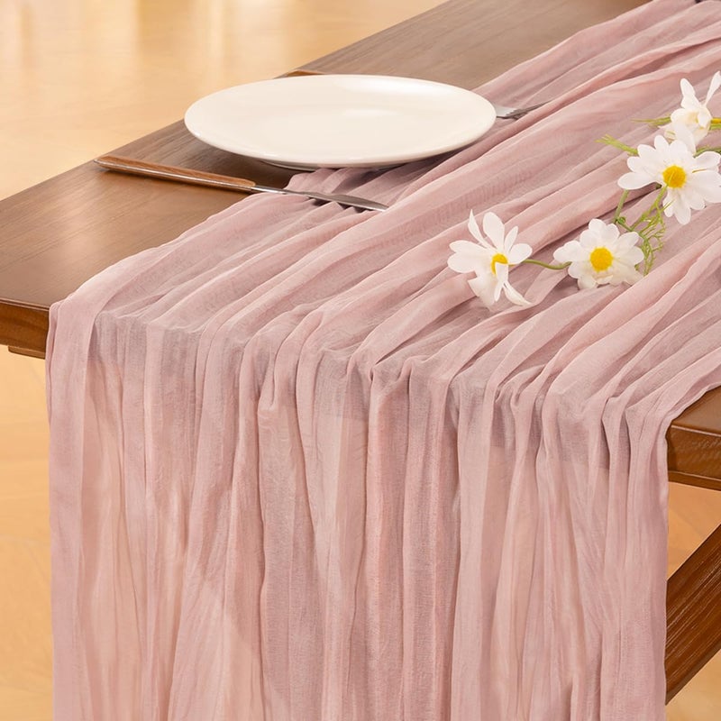 Socomi 6pcs Pink Cheesecloth Table Runner Easter Spring Boho Rustic Gauze Dusty Pink Farmhouse 120 inch 10FT Cheese Cloth Runner for Wedding Party Baby Shower Birthday Home Decor - Image 1