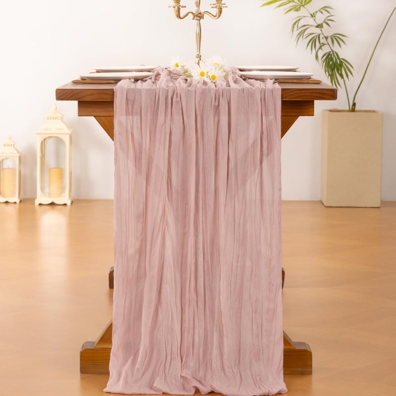 Socomi 6pcs Pink Cheesecloth Table Runner Easter Spring Boho Rustic Gauze Dusty Pink Farmhouse 120 inch 10FT Cheese Cloth Runner for Wedding Party Baby Shower Birthday Home Decor - Image 3