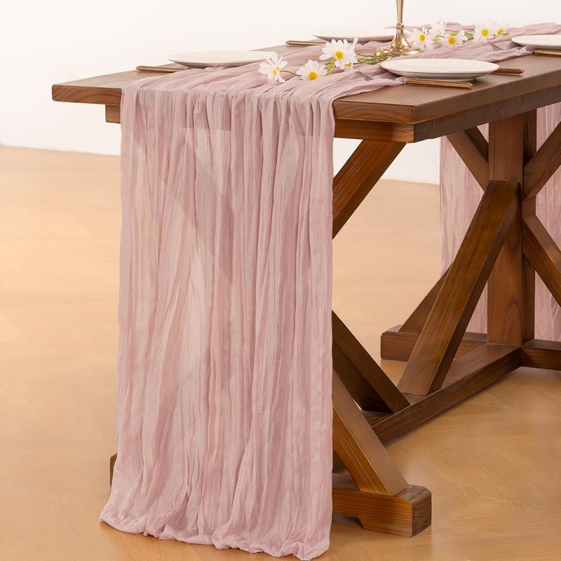 Socomi 6pcs Pink Cheesecloth Table Runner Easter Spring Boho Rustic Gauze Dusty Pink Farmhouse 120 inch 10FT Cheese Cloth Runner for Wedding Party Baby Shower Birthday Home Decor - Image 4