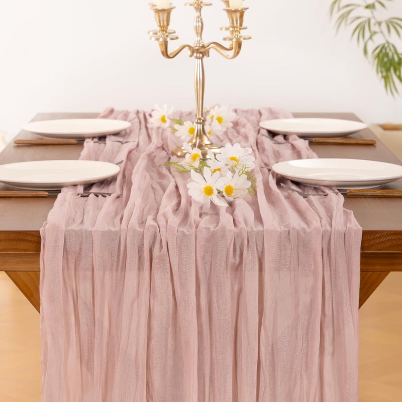 Socomi 6pcs Pink Cheesecloth Table Runner Easter Spring Boho Rustic Gauze Dusty Pink Farmhouse 120 inch 10FT Cheese Cloth Runner for Wedding Party Baby Shower Birthday Home Decor - Image 5