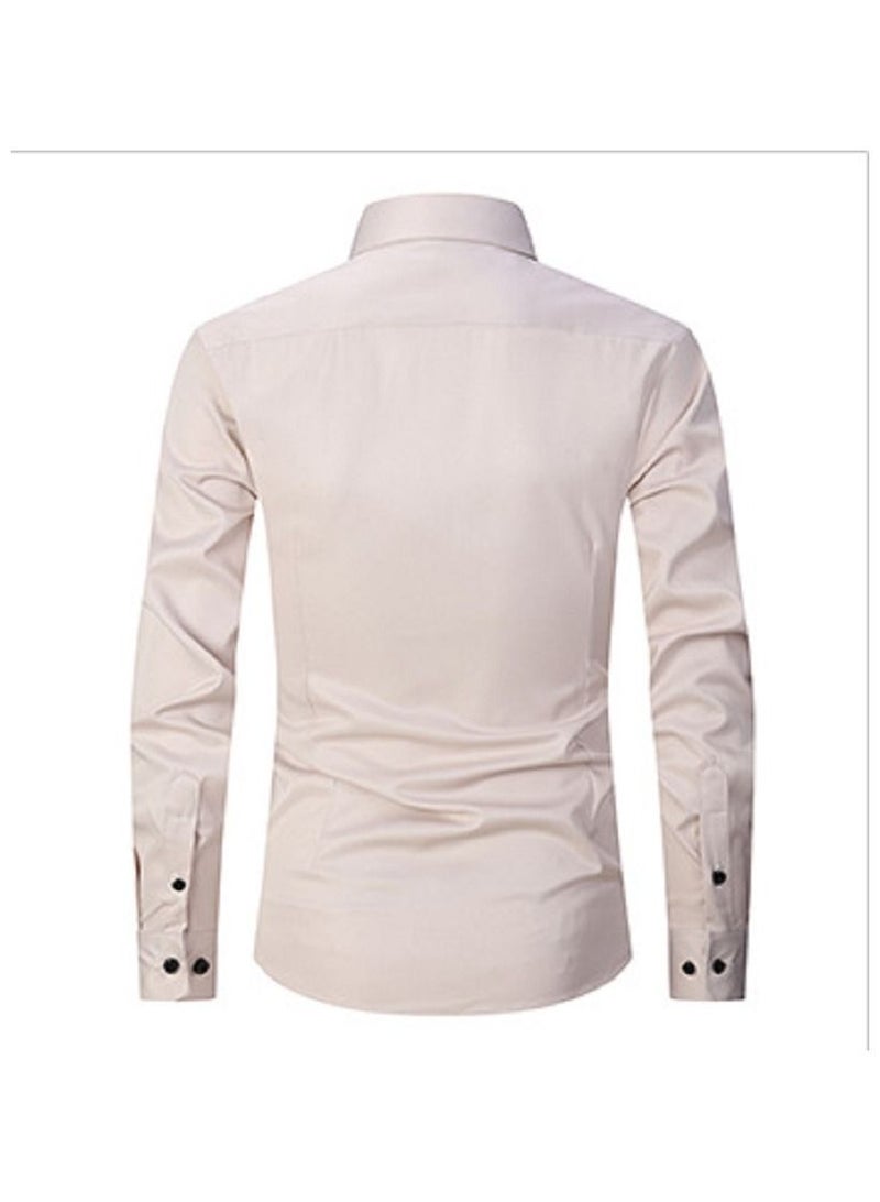 Loquat Thin Long Sleeved Slim Fitting Solid Color Men's Shirt  - Image 2
