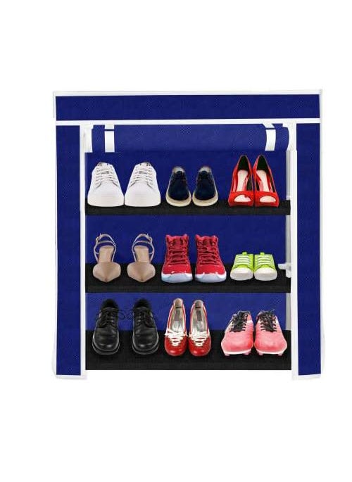 Hexzone Hexzone Multipurpose 3 Shelves Shoe Rack With Zip Door Cover Sied Pocket Multiuse Storage With Dustproof Blue  - Image 3