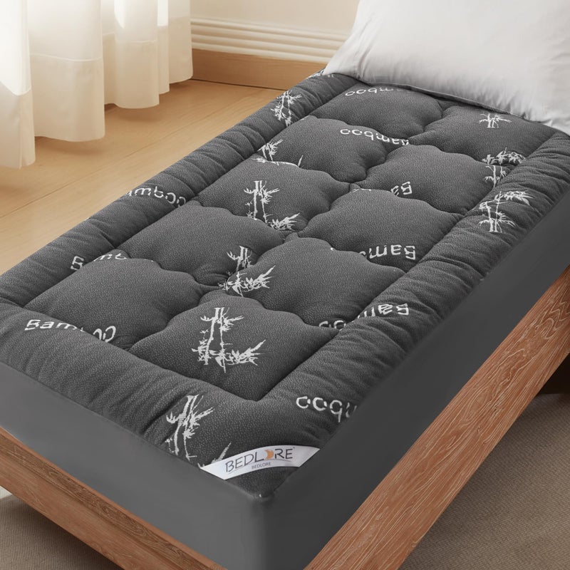 BEDLORE Twin XL Mattress Topper Viscose Derived from Bamboo Thick Pillow Top Mattress Pad with Deep Pockets for 615 inches Mattress Soft Mattress Topper College Dorm Size for Back PainDark Gray