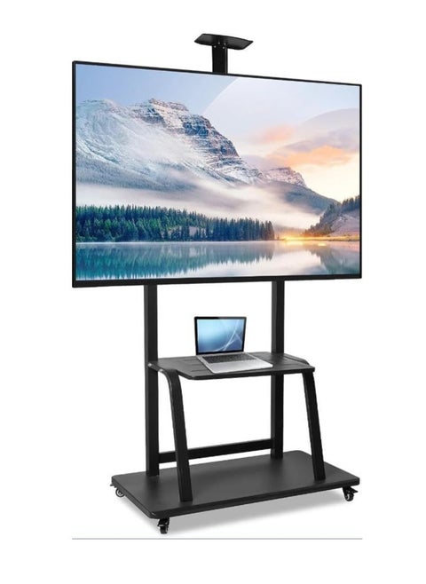 Mobile TV Cart with Wheels Up to 100 Inch / Mobile Monitor Stand from 60-100 Inches / Mobile Floor TV Stand – Max Load Up to 150kg, VESA 600x1000~200x200, Black for Flat/Curved LCD LED 4K Screens