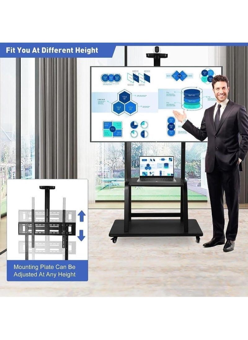 Generic - Mobile TV Cart with Wheels Up to 100 Inch / Mobile Monitor Stand from 60-100 Inches / Mobile Floor TV Stand – Max Load Up to 150kg, VESA 600x1000~200x200, Black for Flat/Curved LCD LED 4K Screens - Image 1