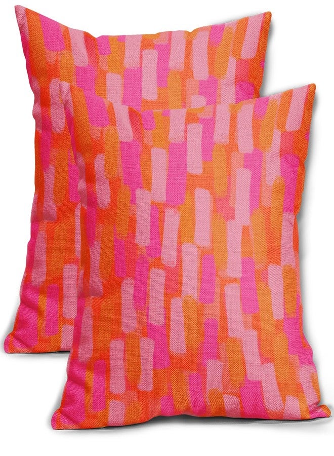 Sweetshow Pink and Orange Throw Pillow Covers 18x18 Hot Pink Retro 70s Paint Brush Decorative Pillows Outdoor Modern Abstract Aesthetic Linen Farmhouse Cushion Case Pillowcase for Sofa Bed Room Decor Set of 2 - Image 1