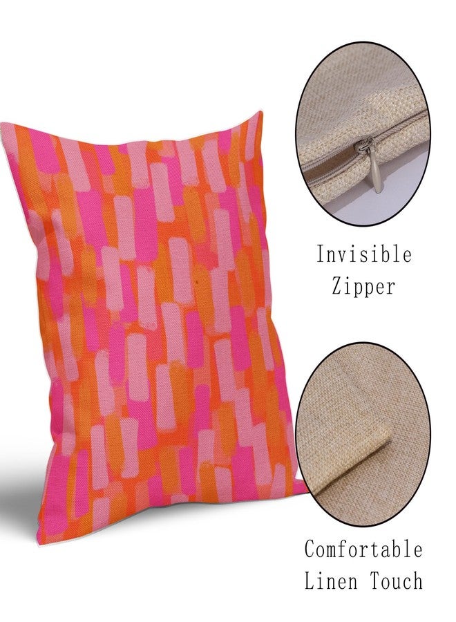 Sweetshow Pink and Orange Throw Pillow Covers 18x18 Hot Pink Retro 70s Paint Brush Decorative Pillows Outdoor Modern Abstract Aesthetic Linen Farmhouse Cushion Case Pillowcase for Sofa Bed Room Decor Set of 2 - Image 4