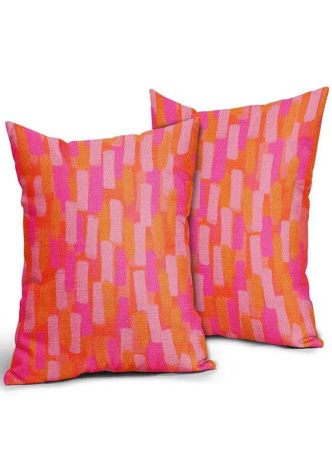 Sweetshow Pink and Orange Throw Pillow Covers 18x18 Hot Pink Retro 70s Paint Brush Decorative Pillows Outdoor Modern Abstract Aesthetic Linen Farmhouse Cushion Case Pillowcase for Sofa Bed Room Decor Set of 2 - Image 2