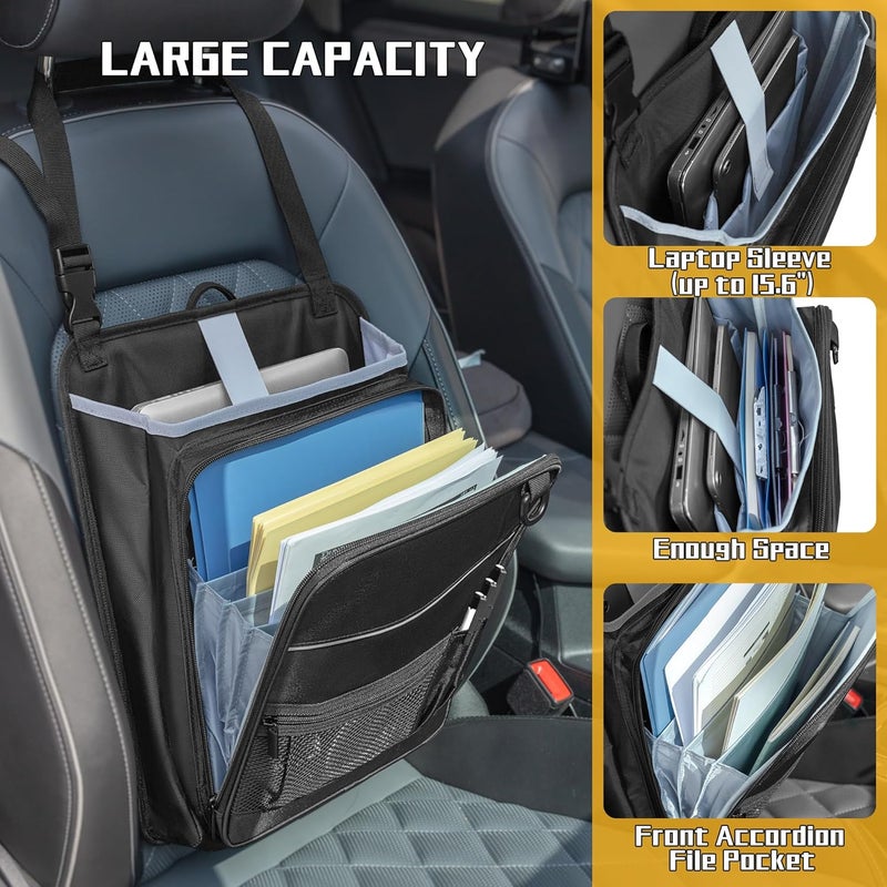 Luxja Car Front Seat Organiser with Accordion File Pocket and Laptop Sleeve (Up to 15.6”), Black - Image 2