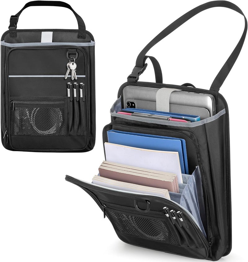 Luxja Car Front Seat Organiser with Accordion File Pocket and Laptop Sleeve (Up to 15.6”), Black - Image 1