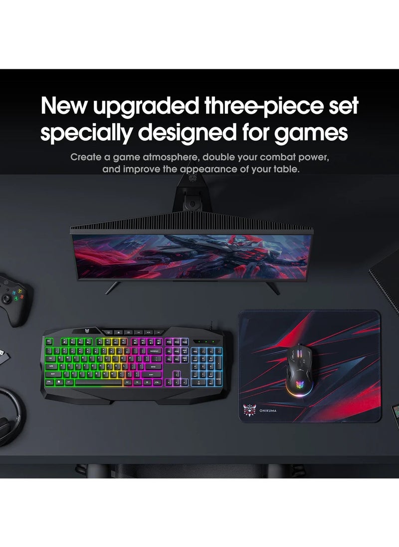 onikuma - ONIKUMA TZ3006 3 in 1 Gaming Combo - G22 Keyboard / CW917 Mouse/ MP002 Mouse Pad - Image 1