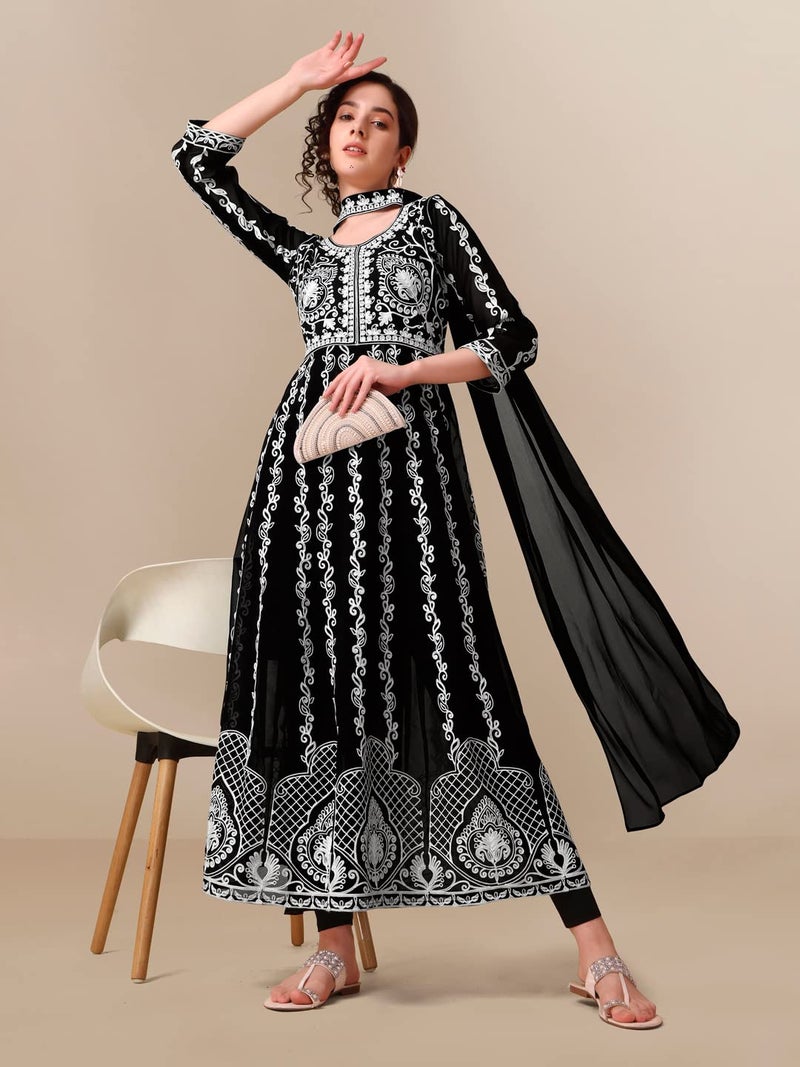 EthnicJunction Women's Georgette Chikankari Embroidery Anarkali Salwar Kameez (Kd1-Nazma-Black_M_New_Jet Black) - Image 5
