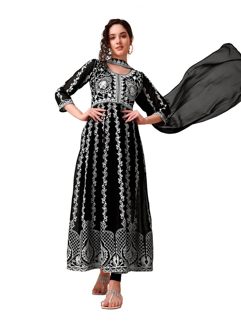EthnicJunction Women's Georgette Chikankari Embroidery Anarkali Salwar Kameez (Kd1-Nazma-Black_M_New_Jet Black) - Image 1