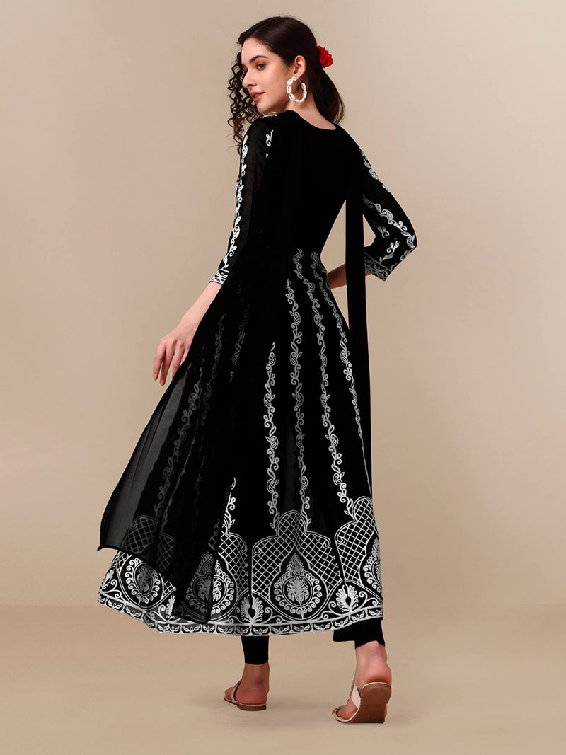EthnicJunction Women's Georgette Chikankari Embroidery Anarkali Salwar Kameez (Kd1-Nazma-Black_M_New_Jet Black) - Image 4