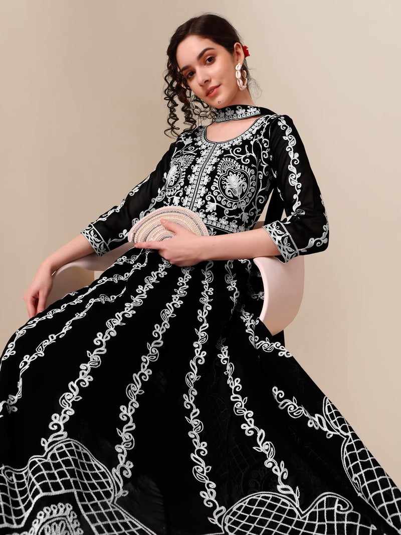 EthnicJunction Women's Georgette Chikankari Embroidery Anarkali Salwar Kameez (Kd1-Nazma-Black_M_New_Jet Black) - Image 2