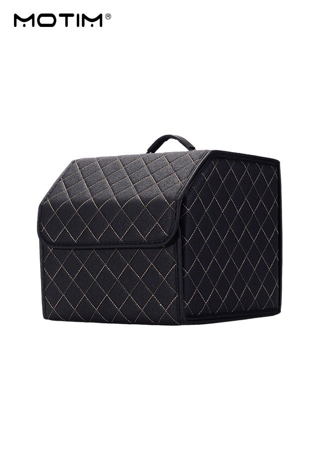 Motim Collapsible Car Trunk Organizer And Storage Box, Leather Waterproof/Dust-proof Trunk Organizer, Can Be Folded, Perfect for SUV Auto Vehicle Family Vans, Picni, Black Beige S  - Image 1