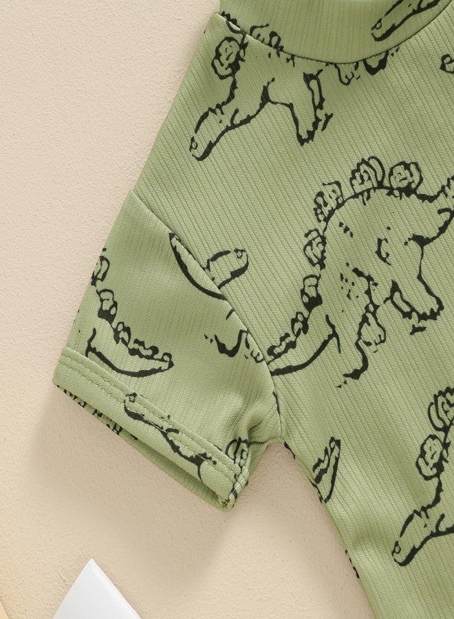 Rtnnsbbfcm Toddler Boy Summer Clothes Short Sleeve Dinosaur T Shirt Cartoon Shorts Baby Outfits Clothing Set (Dinosaur T Shirt Army Green, 12-18 Months) - Image 5