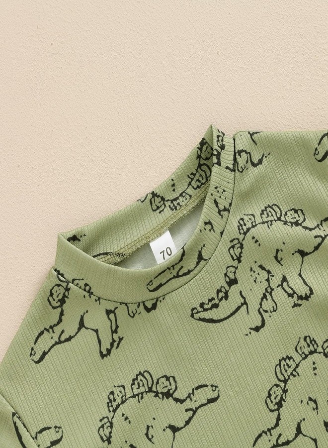 Rtnnsbbfcm Toddler Boy Summer Clothes Short Sleeve Dinosaur T Shirt Cartoon Shorts Baby Outfits Clothing Set (Dinosaur T Shirt Army Green, 12-18 Months) - Image 4