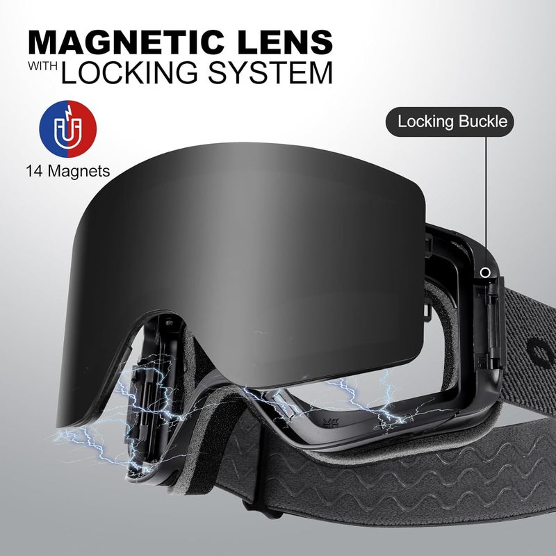 Odoland Ski Goggles with Detachable Lens, Frameless Interchangeable Lens Anti-Fog 100% UV Protection Snowboard Snow Goggles - Image 3
