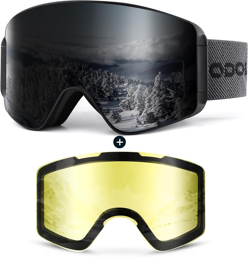 Odoland Ski Goggles with Detachable Lens, Frameless Interchangeable Lens Anti-Fog 100% UV Protection Snowboard Snow Goggles - Image 1