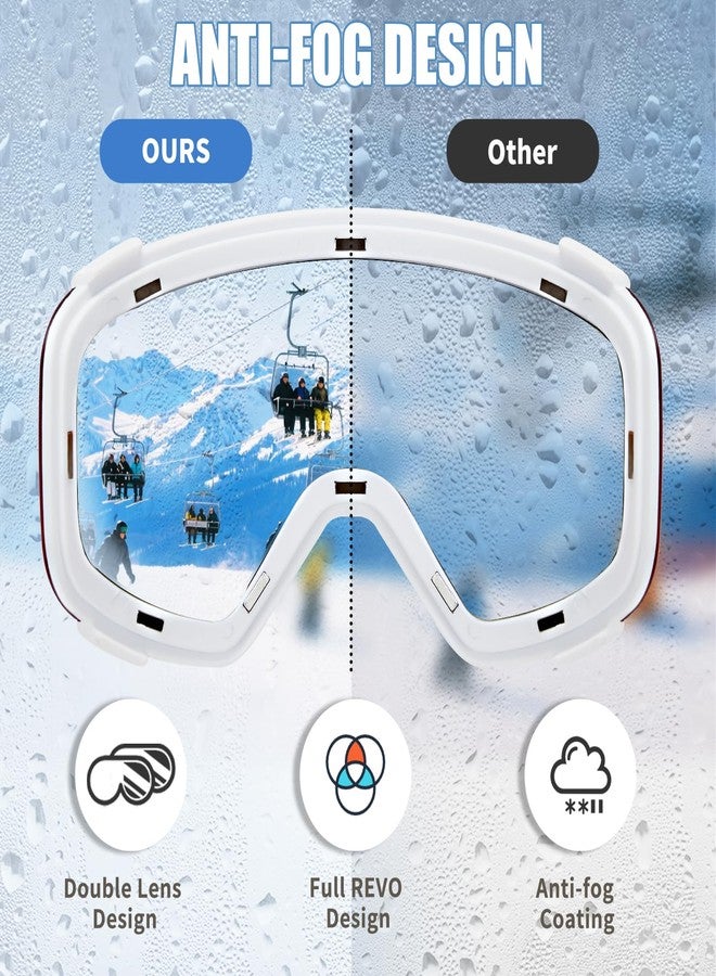MXJ Gear Ski Goggles OTG for Women Men Adult Youth,YH693C Magnetic Snowboard Goggles,Winter Snow Goggles for Skiing Skating (White Frame-Sliver Lens(VLT 16%)) - Image 5
