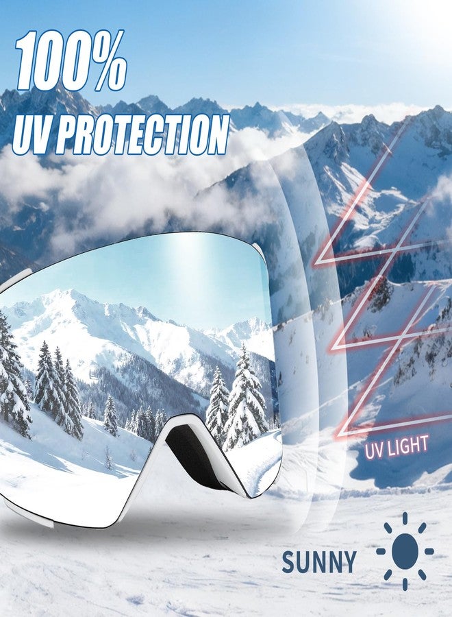 MXJ Gear Ski Goggles OTG for Women Men Adult Youth,YH693C Magnetic Snowboard Goggles,Winter Snow Goggles for Skiing Skating (White Frame-Sliver Lens(VLT 16%)) - Image 4