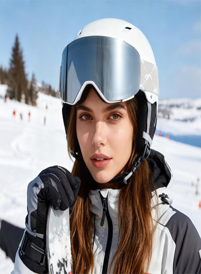 MXJ Gear Ski Goggles OTG for Women Men Adult Youth,YH693C Magnetic Snowboard Goggles,Winter Snow Goggles for Skiing Skating (White Frame-Sliver Lens(VLT 16%)) - Image 2