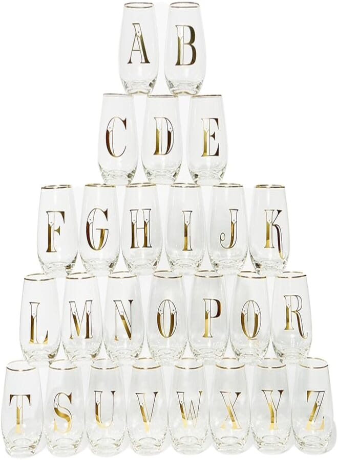 Matalan B Alphabet Print Glass, 12.5 cm Height x 7 cm Diameter Size, Clear/Gold