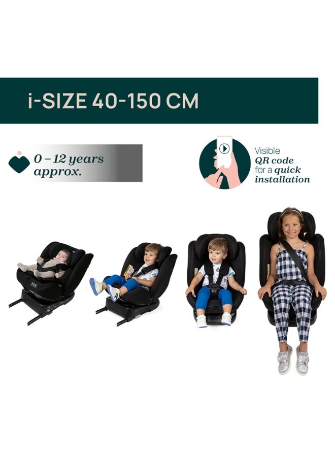 Chicco Unico Evo I-Size Car Seat for 0 months- approx. 12 years (40 Cm to 150 Cm tall) Boy,Girl, Easy installation with Isize (ISOFIX), Rear & Forward Facing, 5 Reclining Positions, Extendable Headrest (Black) - Image 4