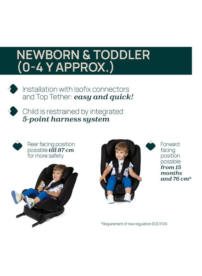 Chicco Unico Evo I-Size Car Seat for 0 months- approx. 12 years (40 Cm to 150 Cm tall) Boy,Girl, Easy installation with Isize (ISOFIX), Rear & Forward Facing, 5 Reclining Positions, Extendable Headrest (Black) - Image 2