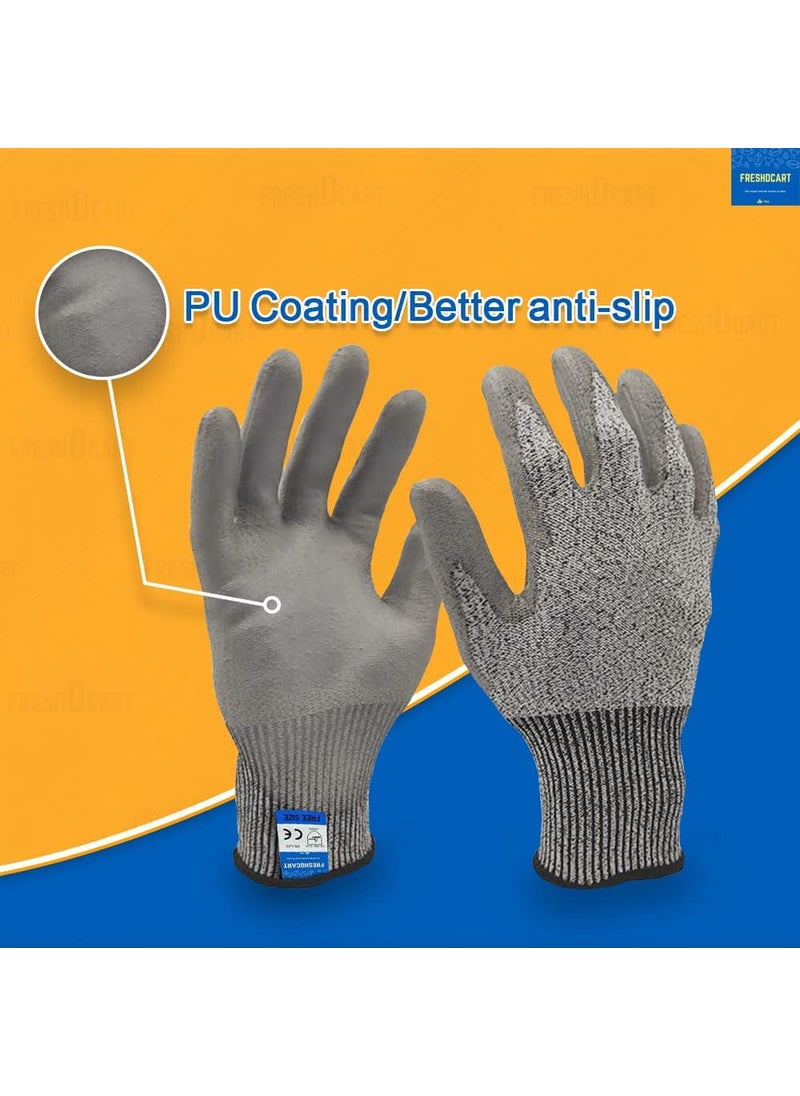 FreshDcart - FreshDcart Rubber Coated Finish Cut-Proof Cut Resistance Level 5 Protection Safety Hand Gloves (Grey) ,1 Pair - Image 1