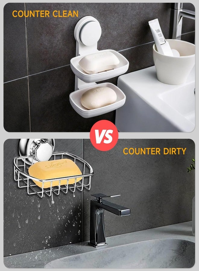 PEISAINOX Bar Soap Holder for Shower Wall, Adhesive Soap Dish NO-Drilling for Shower Bathroom Bathtub Kitchen, Wall Mount Double Tiers Drainage Soap Box Keep Soap Bars Dry (2 Tiers) - Image 4