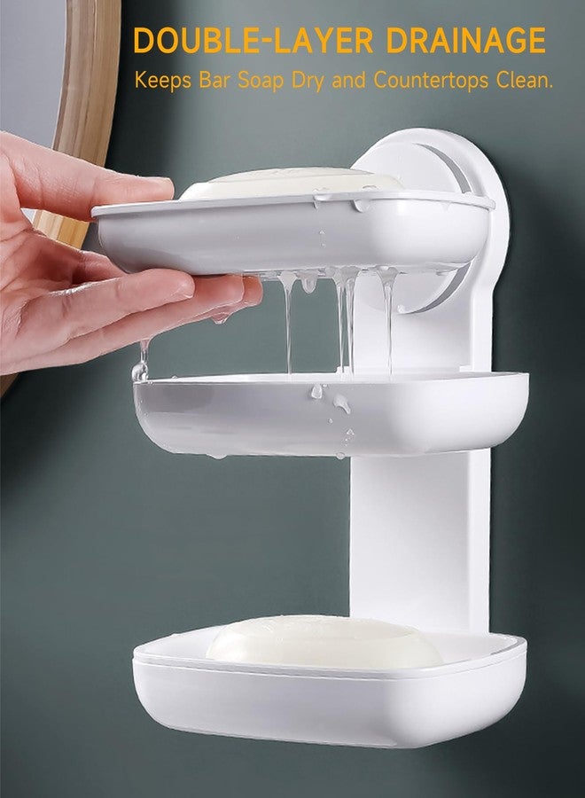 PEISAINOX Bar Soap Holder for Shower Wall, Adhesive Soap Dish NO-Drilling for Shower Bathroom Bathtub Kitchen, Wall Mount Double Tiers Drainage Soap Box Keep Soap Bars Dry (2 Tiers) - Image 2