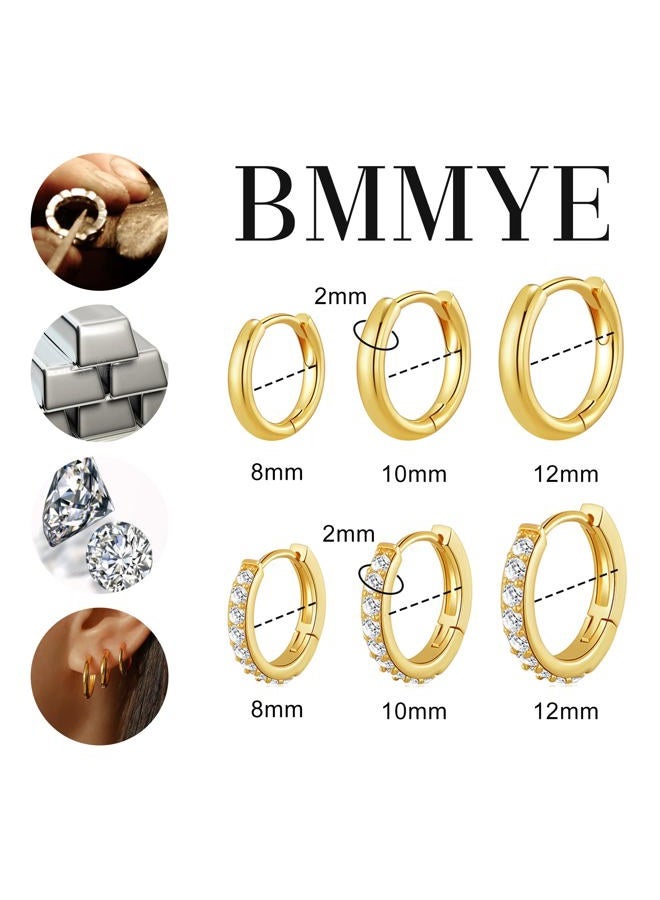 BMMYE Small Gold Huggie Hoop Earrings for Women 6 Pairs Cartilage Mini Gold Hoops Tiny Gold Earrings Set for Multiple Piercing Hypoallergenic - Image 4