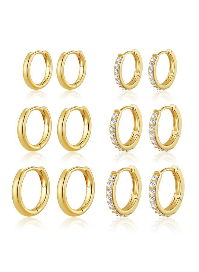 BMMYE Small Gold Huggie Hoop Earrings for Women 6 Pairs Cartilage Mini Gold Hoops Tiny Gold Earrings Set for Multiple Piercing Hypoallergenic - Image 1