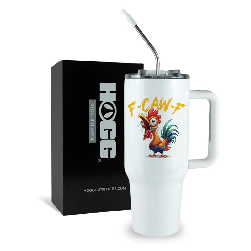 Hogg F-Caw-F Tumbler, Big Swig 40 oz F Caw F Coffee Tumbler with Handle, Hidden Message Cup, F-Caw-F Chicken, Secret Message Cup, Sarcastic Gifts, Sassy Rooster, White Elephant Gag Gift - Image 1