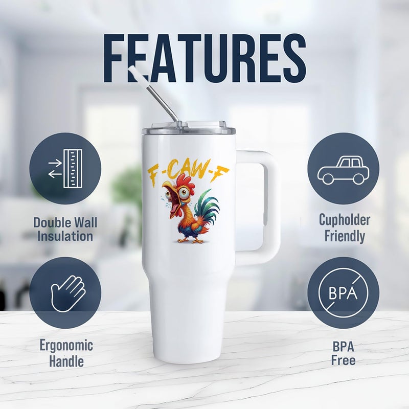 Hogg F-Caw-F Tumbler, Big Swig 40 oz F Caw F Coffee Tumbler with Handle, Hidden Message Cup, F-Caw-F Chicken, Secret Message Cup, Sarcastic Gifts, Sassy Rooster, White Elephant Gag Gift - Image 2
