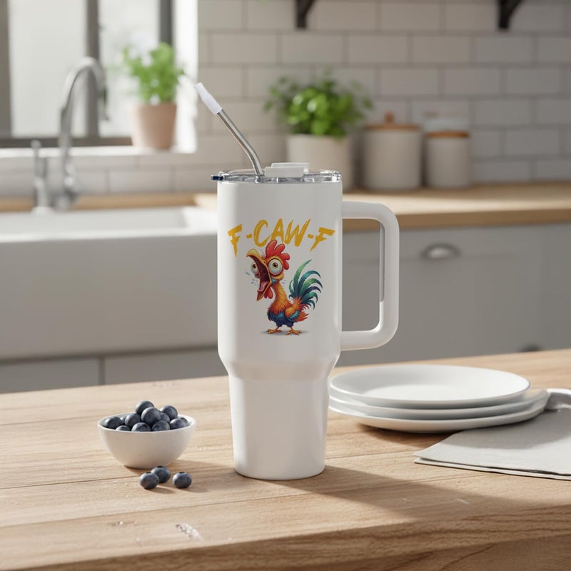 Hogg F-Caw-F Tumbler, Big Swig 40 oz F Caw F Coffee Tumbler with Handle, Hidden Message Cup, F-Caw-F Chicken, Secret Message Cup, Sarcastic Gifts, Sassy Rooster, White Elephant Gag Gift - Image 5